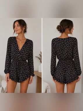 Brigitte Bailey long sleeve black floral romper size large